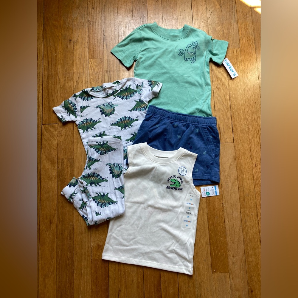 🦕 Toddler Boy Dinosaur Clothes Bundle, Pajamas, Tank Top, Tshirt, Shorts, Socks